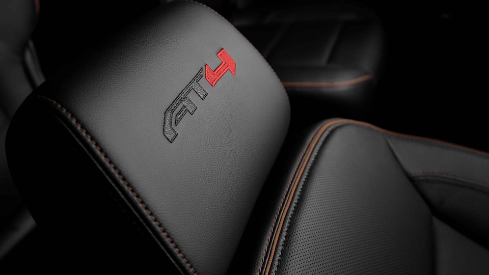 Closeup On Stitched Leather Seating on the New GMC Acadia AT4