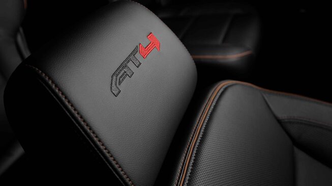 Closeup on the Headrest with Nameplate Stitching on the GMC Acadia AT4