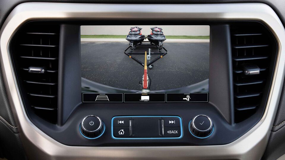 The Rear Vision Camera View on the GMC Acadia Towing a Boat 