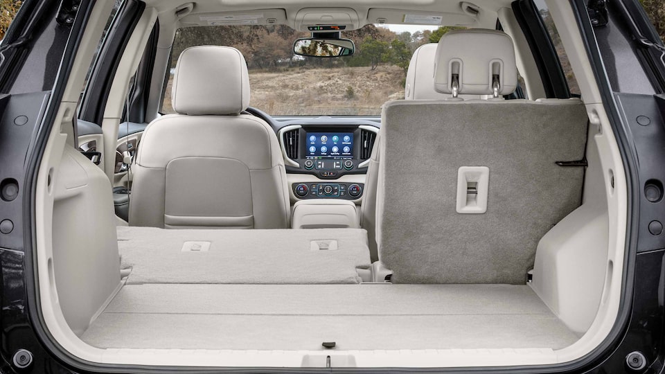 Closeup on the Back Left Seats Folded Down on the GMC Terrain Denali