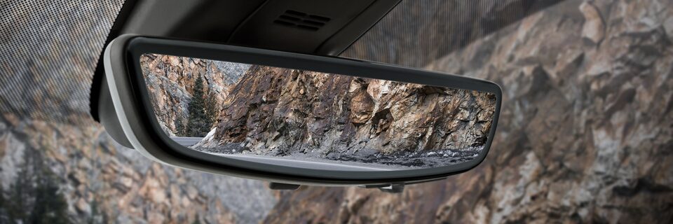 Rear Camera Mirror Showing Cliffs on the Yukon On-Road Driving
