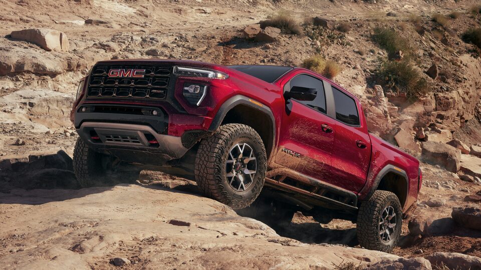 The GMC Canyon AT4X Driving Uphill Off-Road