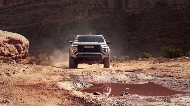 Head-On View of the GMC Canyon Elevation Driving Off-Road