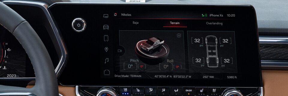 Closeup on the Infotainment System of the GMC Canyon AT4