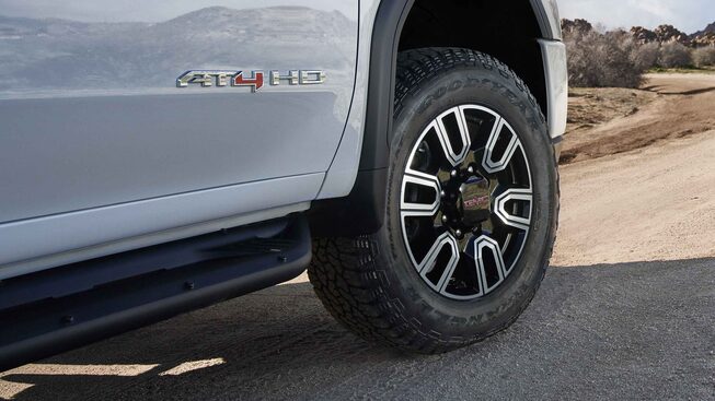 Closeup on the Wheel and Rim of the GMC Sierra HD AT4