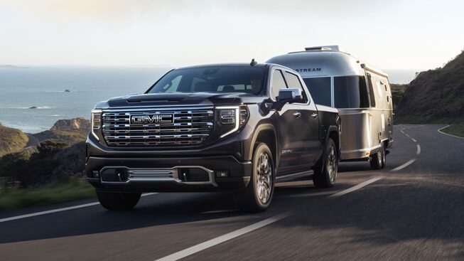 The Sierra Denali Pulling an Air Streamer on an Open Coastal Road