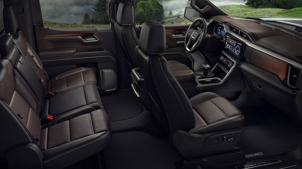 A Shot of the Driver and Passenger Leather Interior seating on the GMC Sierra LD