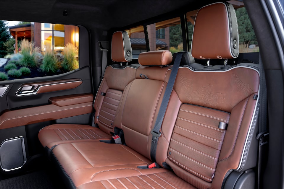 Closeup on the Rear Leather Interior of the GMC Sierra LD