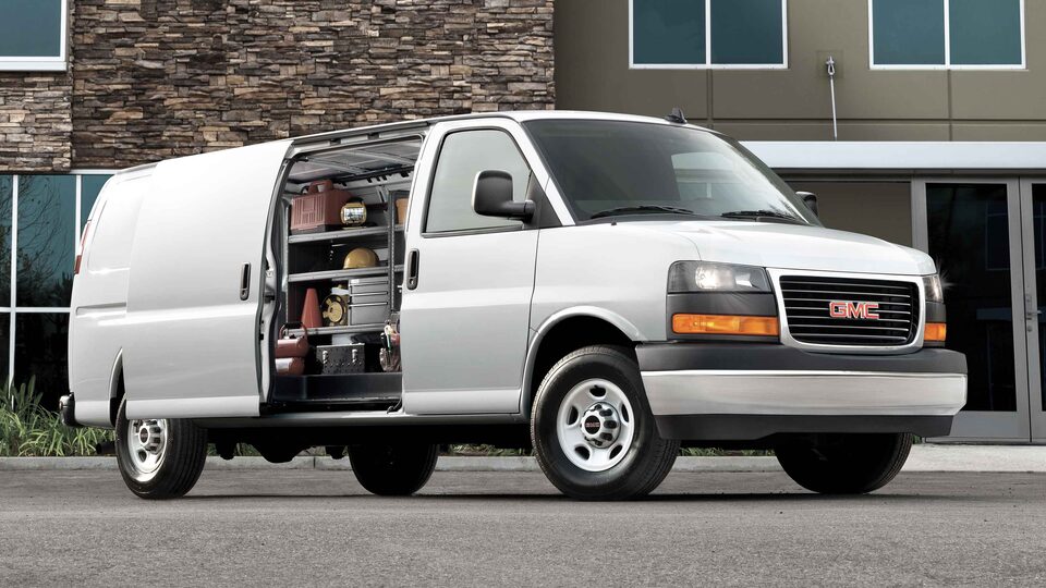 2023 GMC Savana Cargo Van with sliding door open