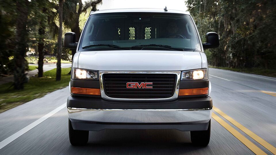 Exterior Head-On View of the 2023 GMC Savana Cargo Van