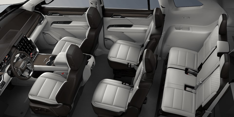 Wide Overhead View of the 3 Row Light Gray Seating in a 2024 GMC Acadia Mid-Size SUV