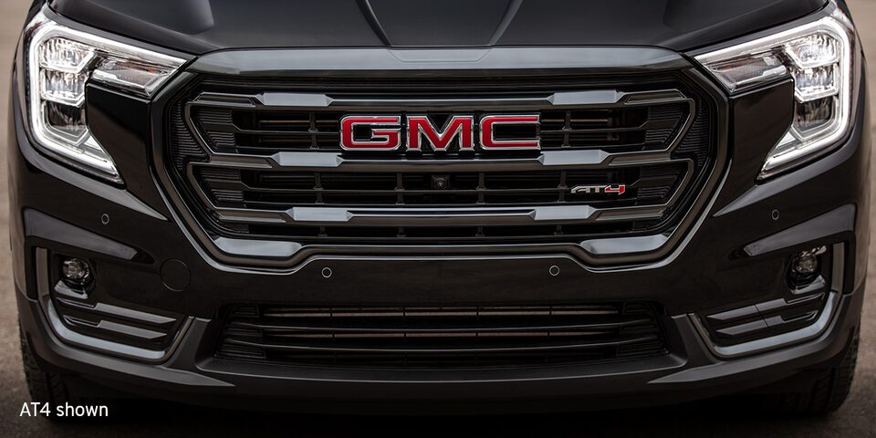 A Head-On Shot of the GMC Terrain AT4 Grille and Badging