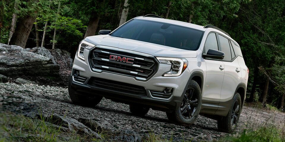 The GMC Terrain with the Front Steel Skid Plates Parked Off-Road