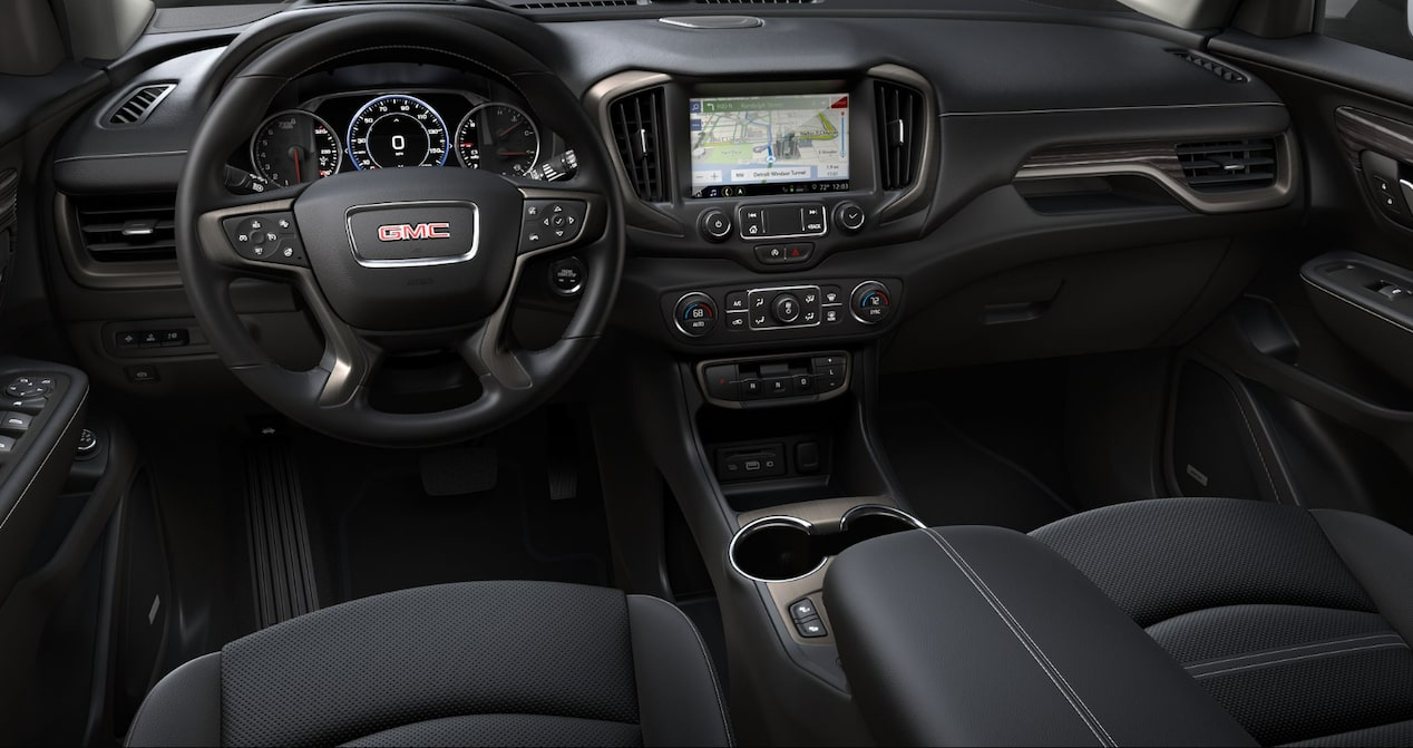 standard black interior cockpit view of the navigation in GMC Terrain