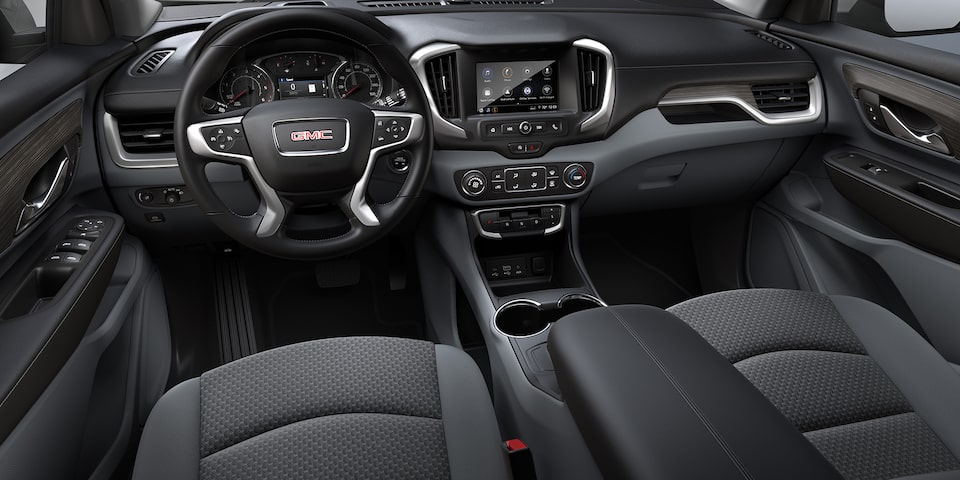 A Driver's View of the Front Medium Ash Gray and Jet Black GMC Terrain Interior