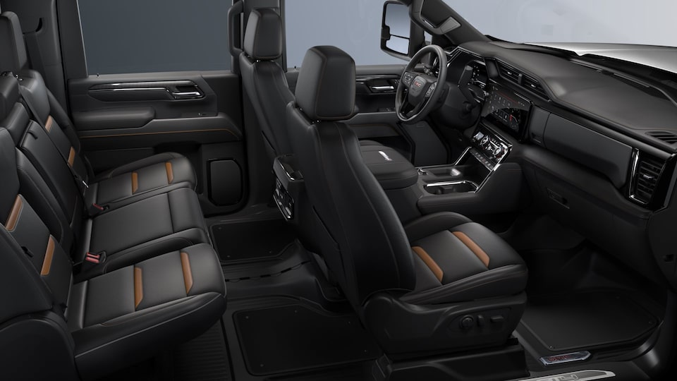 The Jet Black Interior with the Steering Wheel and Infotainment System on the GMC Terrain AT4