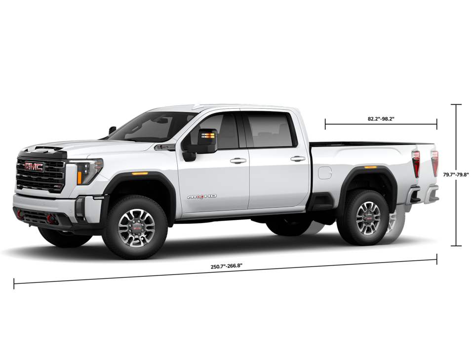 Three-Quarters Dimensions View of a GMC Sierra HD AT4 Truck Graphic