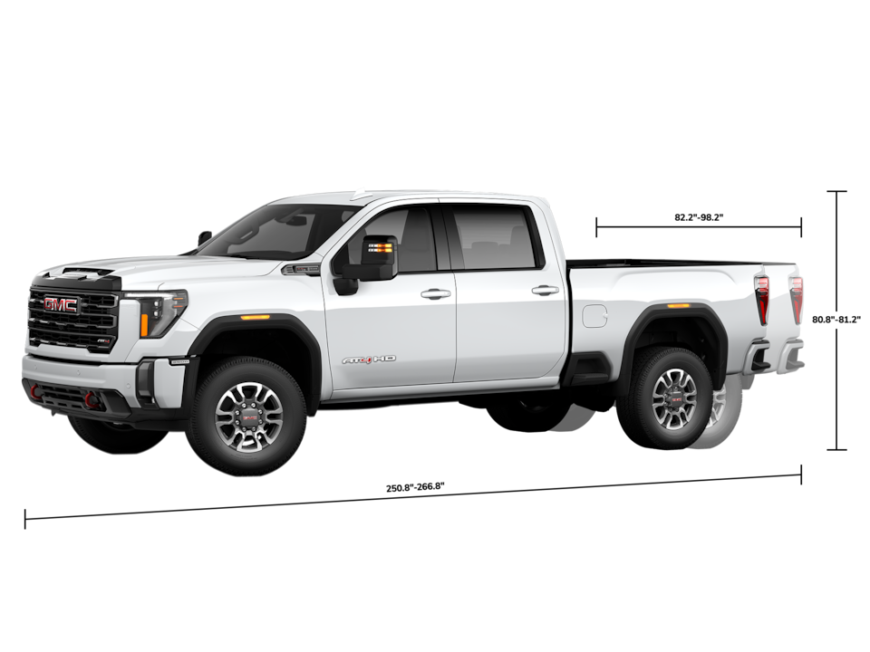 Three-Quarters Dimensions View of a GMC Sierra HD AT4 Truck Graphic
