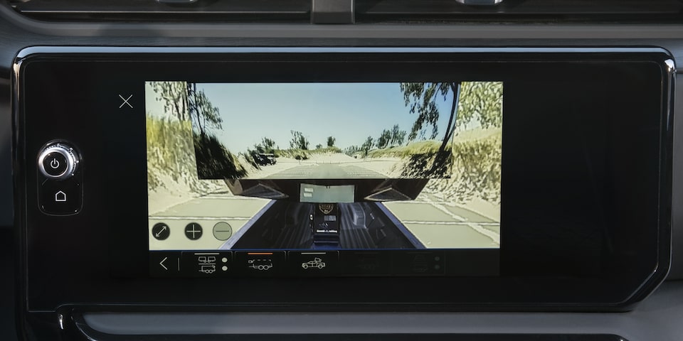The Trailer View Camera Angle Displayed on the Infotainment System of the Sierra HD AT4