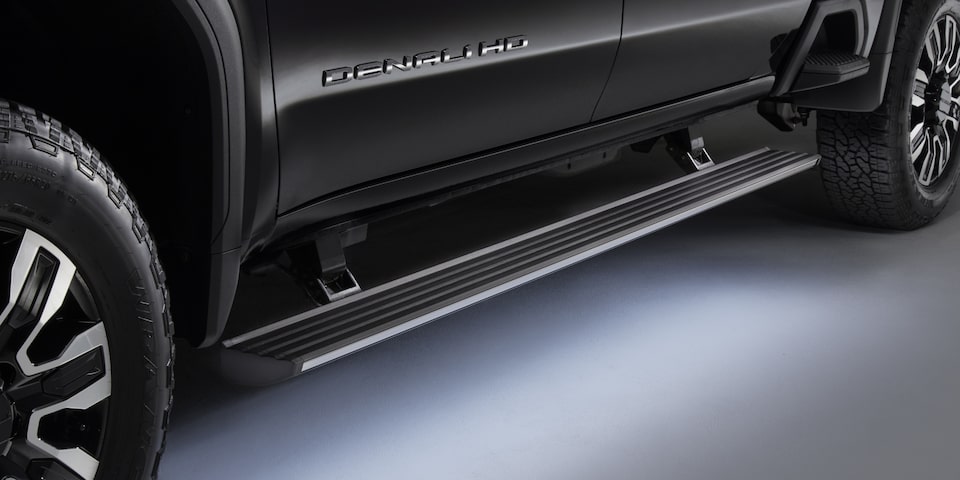 The Chrome Denali Badging on the Exterior of the Passenger Door of the Sierra HD Denali