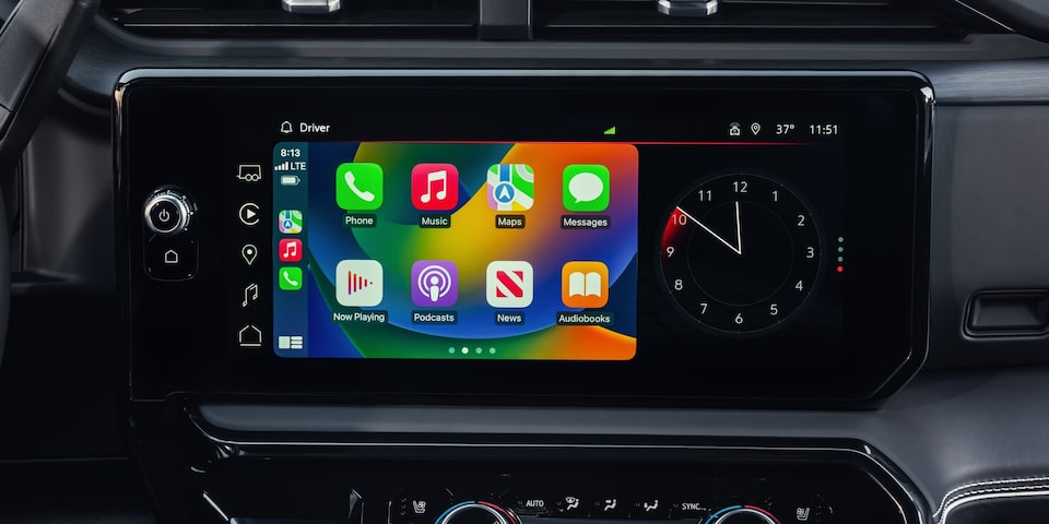 Apple Car Play Capabilities Displayed on the Infotainment System of the Sierra HD Denali