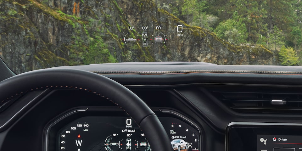 A Driver's View of the Head-Up Display on the Sierra 1500 AT4