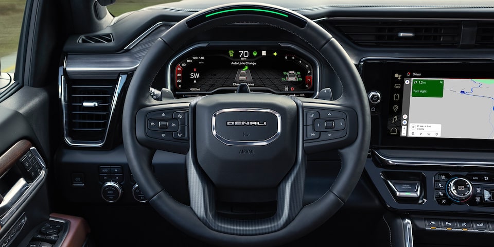 The Steering Wheel and Infotainment System on the GMC Sierra LD Denali