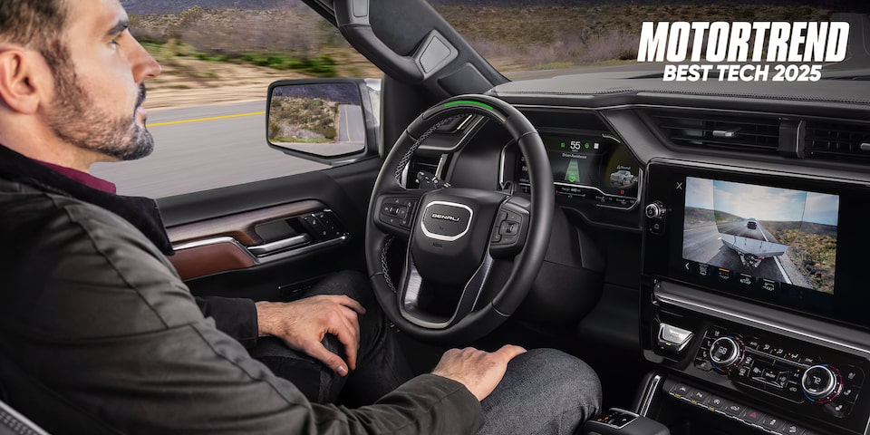 Close-Up on the GMC Sierra LD Infotainment System and Rear Camera Views
