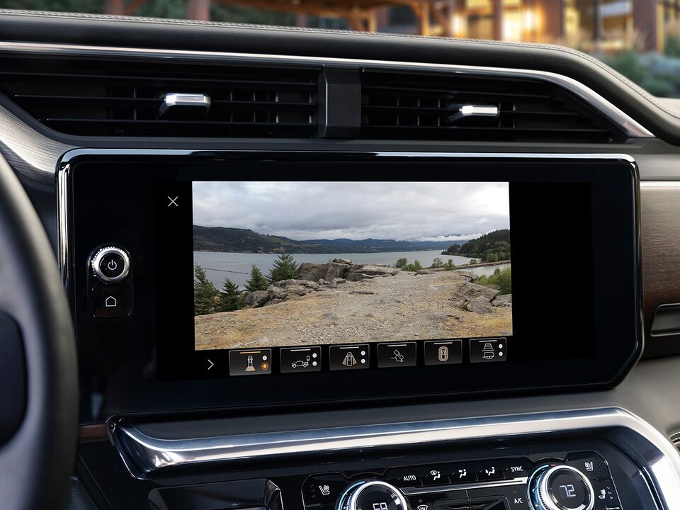 One of the Camera Views of the 2024 GMC Sierra LD Shown on the Display Screen