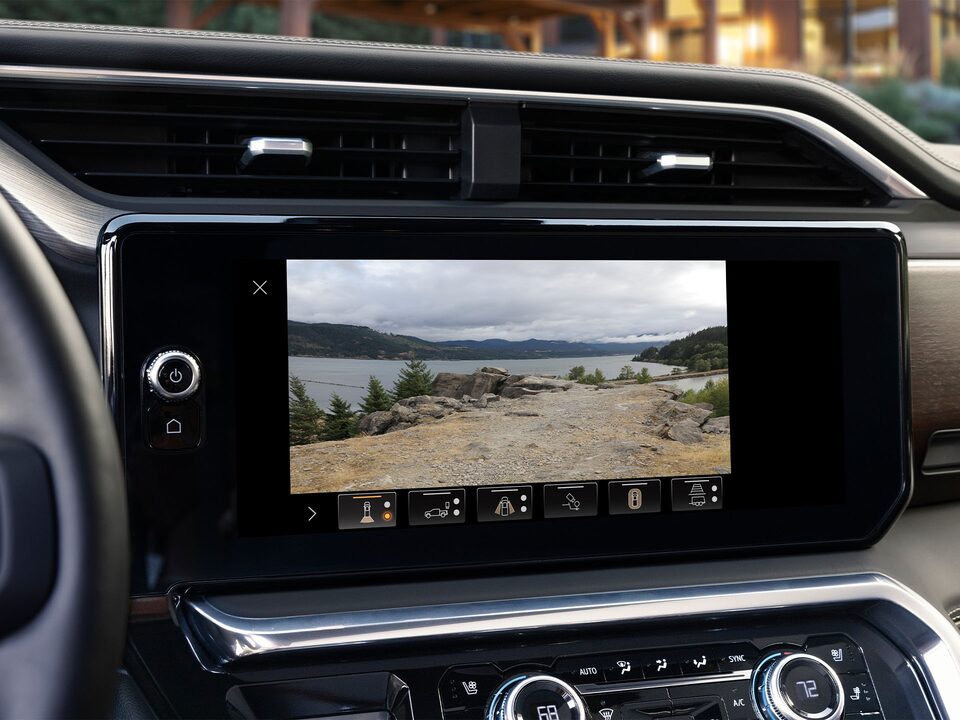 One of the Camera Views of the 2024 GMC Sierra LD Shown on the Display Screen