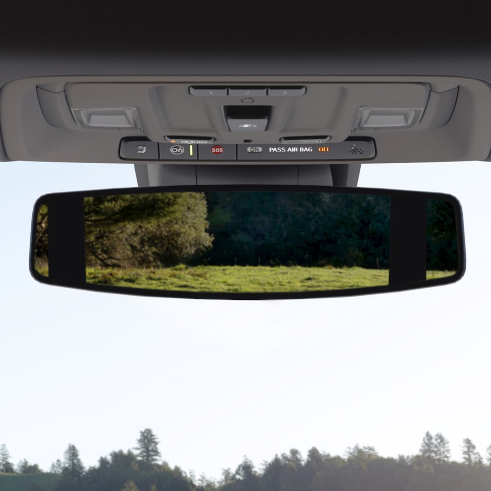 Close-Up on the Rear-View Mirror on the GMC Sierra LD