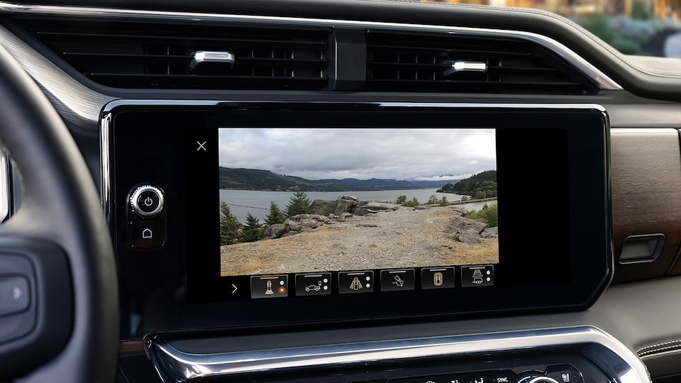 One of the Camera Views of the 2024 GMC Sierra LD Shown on the Display Screen