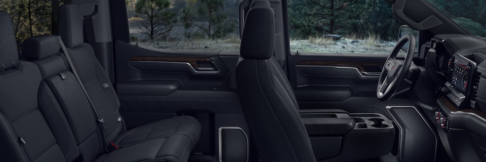 Interior Side View of the Black Seating of the 2024 GMC Sierra 1500 SLE