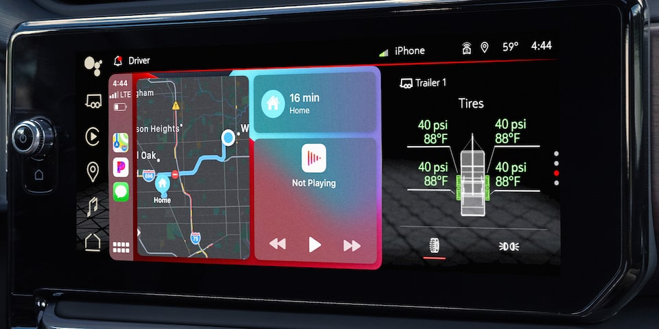 A Passengers View of the 2024 GMC Sierra 1500 SLE Infotainment System Displaying Wireless Apple CarPlay
