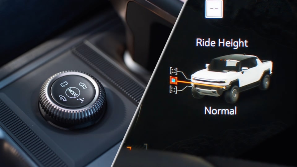 Close-Up of the Drive Mode Selector Side by Side with a Ride Height Vehicle Graphic