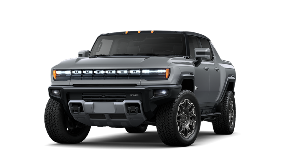 Front Three-Quarters View of a 2025 Gray Hummer EV Pickup Truck