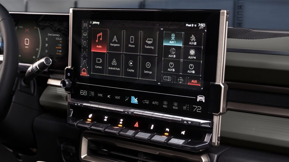 Close-Up View of the 2025 Hummer EV Infotainment Screen and CarPlay Options