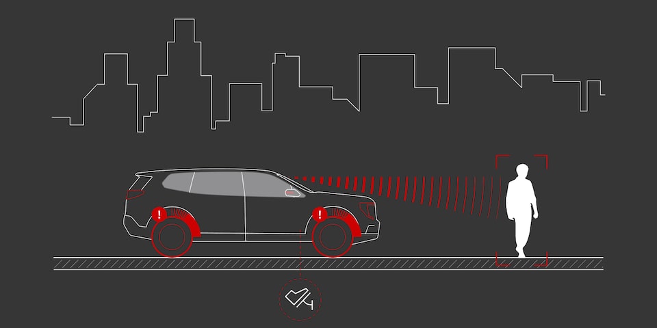 Front Pedestrian and Bicyclist Braking Graphic
