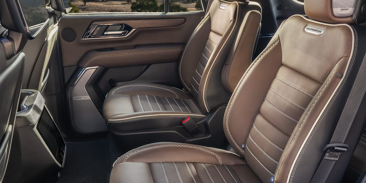 Interior View of the Second and Third Row Leather Seats in the 2025 GMC Yukon