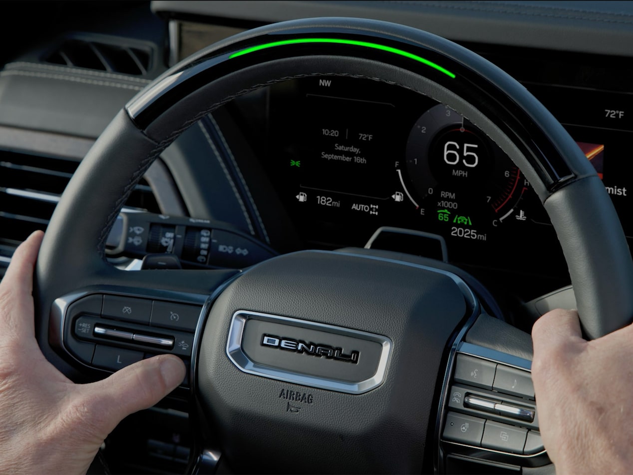 Passenger Side View of the GMC Yukon Steering Wheel and Infotainment System