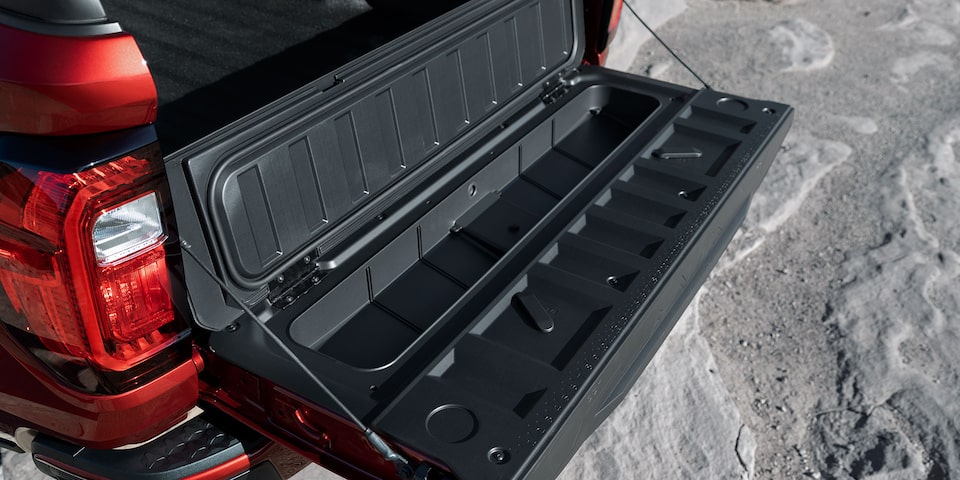 Close-up of the Open Multistow Tailgate on the GMC Canyon Denali