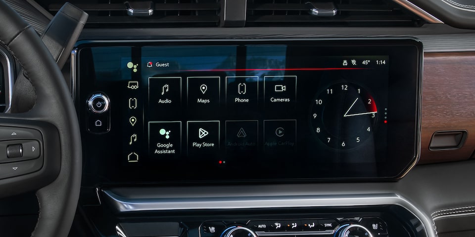 Close-up View of the Infotainment System with Android Auto in Use in a 2025 GMC Sierra HD Truck