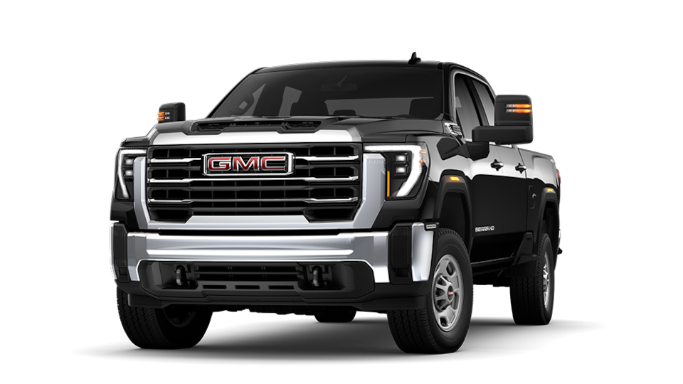 Front Three-Quarters View of a Black 2025 GMC Sierra HD Pickup Truck