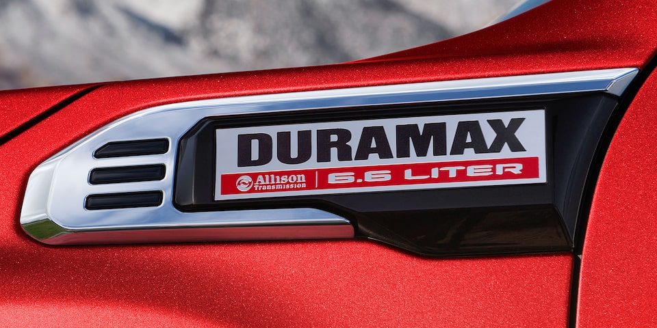 Close-up View of "Duramax" Badging on a GMC Truck