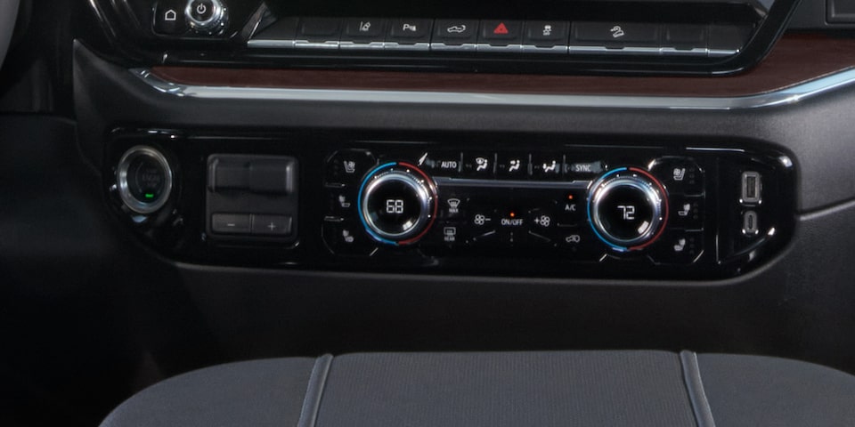 Close-up View of the Climate Controls in a 2025 GMC Sierra HD Truck