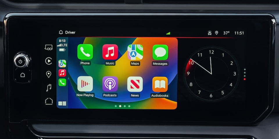 Close-up of the Infotainment System with Apple CarPlay in Use in a 2025 GMC Sierra HD Truck