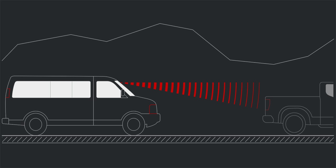 Graphic of Forward Collision Warning Feature in Use