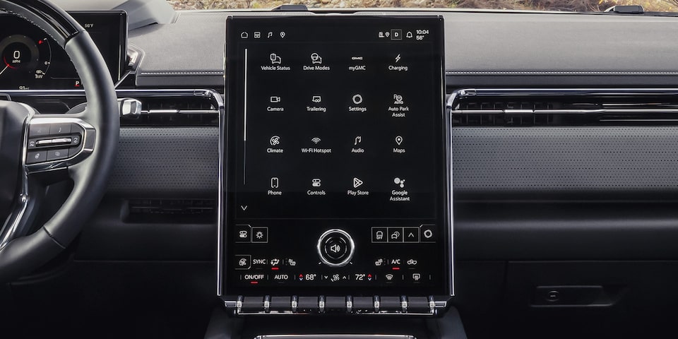 Close-up of the 2026 GMC Sierra EV 16.8" Diagonal Premium Infotainment System