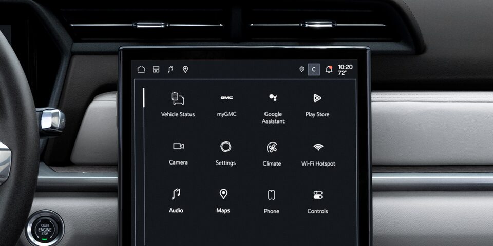 Close-up of the Infotainment System Displaying the Google Built-in Compatibility