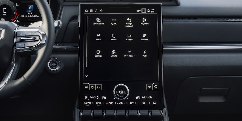 Close-up of the 15 Inch Diagonal Premium GMC Infotainment System in the 2026 GMC Terrain Elevation Compact SUV